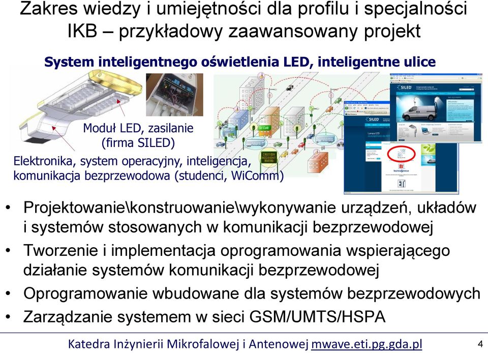 urządzeń, układów i systemów stosowanych w komunikacji bezprzewodowej Tworzenie i implementacja oprogramowania wspierającego działanie systemów komunikacji