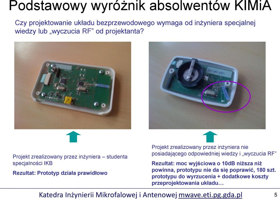 Projekt zrealizowany przez inżyniera studenta specjalności IKB Rezultat: Prototyp działa prawidłowo Projekt zrealizowany przez inżyniera nie