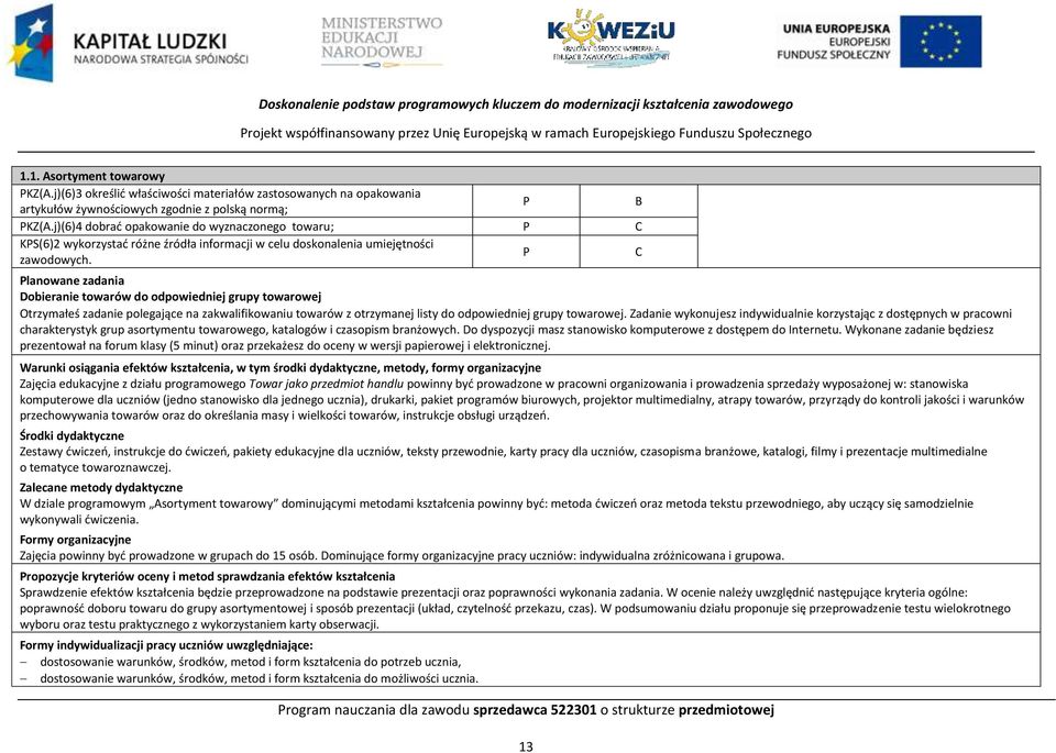 j)(6)4 dobrać opakowanie do wyznaczonego towaru; KS(6)2 wykorzystać różne źródła informacji w celu doskonalenia umiejętności zawodowych.