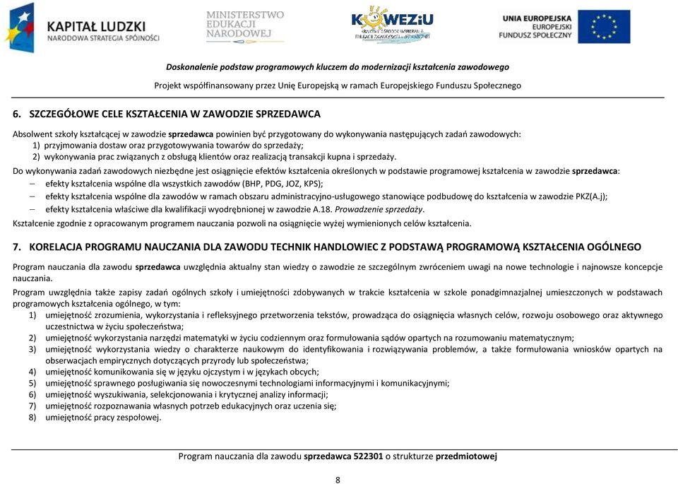 przygotowywania towarów do sprzedaży; 2) wykonywania prac związanych z obsługą klientów oraz realizacją transakcji kupna i sprzedaży.