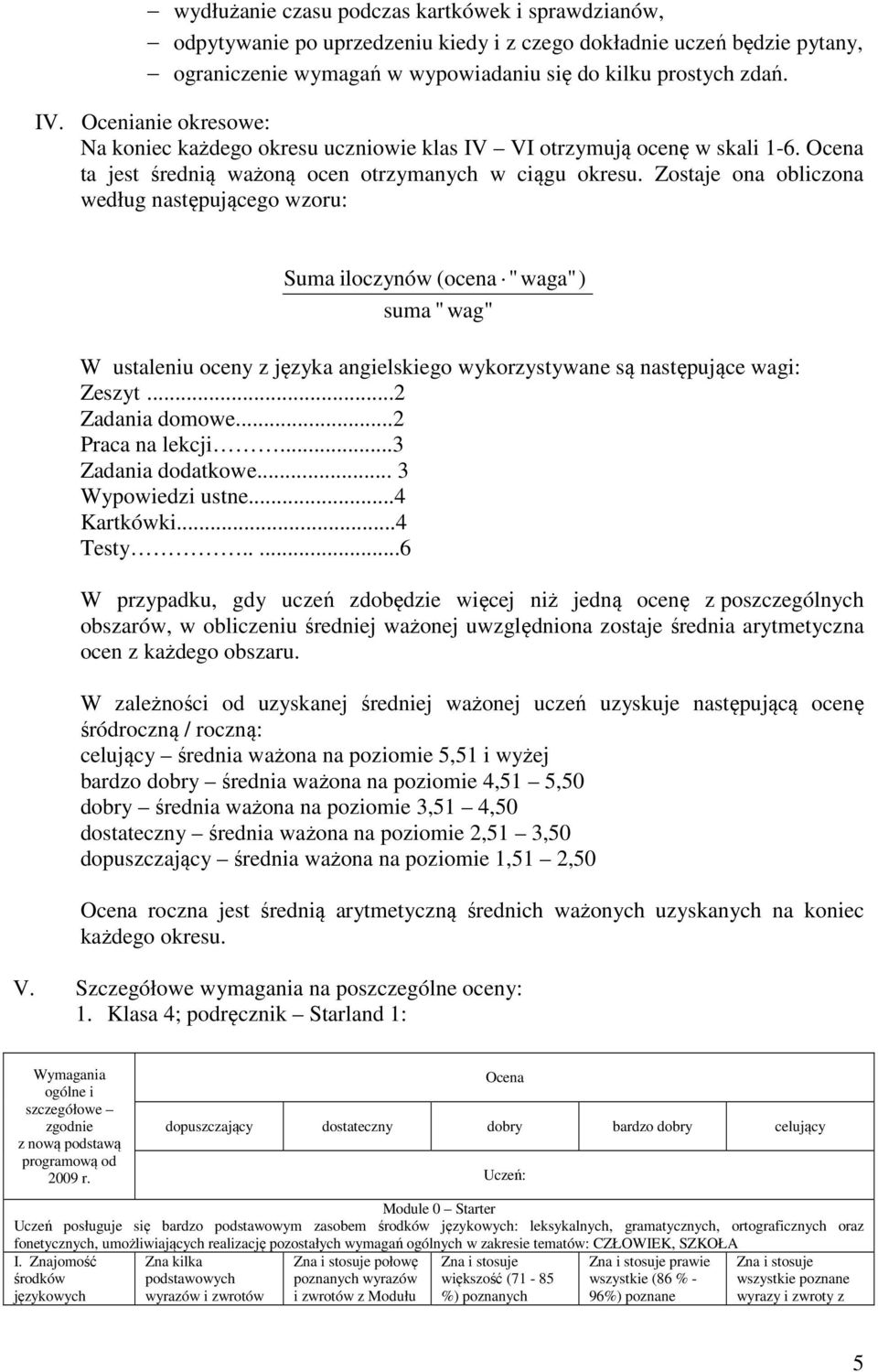 Zostaje ona obliczona według następującego wzoru: Suma iloczynów (ocena " waga") suma "wag" W ustaleniu oceny z języka angielskiego wykorzystywane są następujące wagi: Zeszyt...2 Zadania domowe.