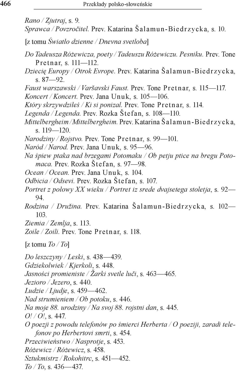 87 92. Faust warszawski / Varšavski Faust. Prev. Tone Pret nar, s. 115 117. Koncert / Koncert. Prev. Jana Unu k, s. 105 106. Który skrzywdziłeś / Ki si ponizal. Prev. Tone Pret nar, s. 114.