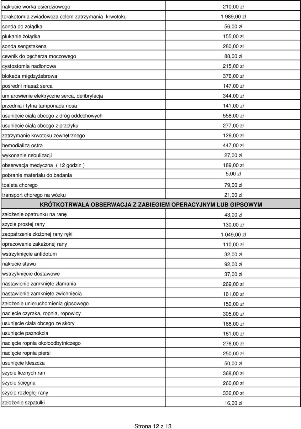 tamponada nosa 141,00 zł usunięcie ciała obcego z dróg oddechowych 558,00 zł usunięcie ciała obcego z przełyku 277,00 zł zatrzymanie krwotoku zewnętrznego 126,00 zł hemodializa ostra 447,00 zł