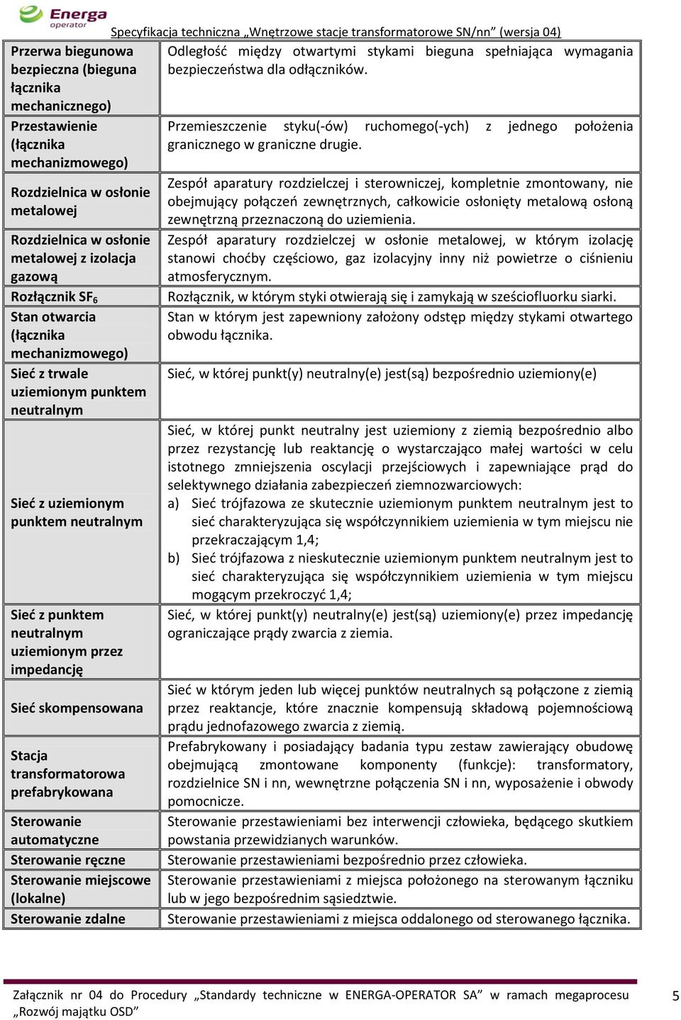 Stacja transformatorowa prefabrykowana Sterowanie automatyczne Sterowanie ręczne Sterowanie miejscowe (lokalne) Sterowanie zdalne Specyfikacja techniczna Wnętrzowe stacje transformatorowe SN/nn