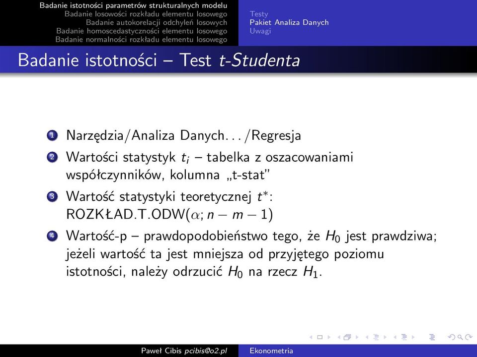 statystyki teoretycznej t : ROZKŁAD.T.