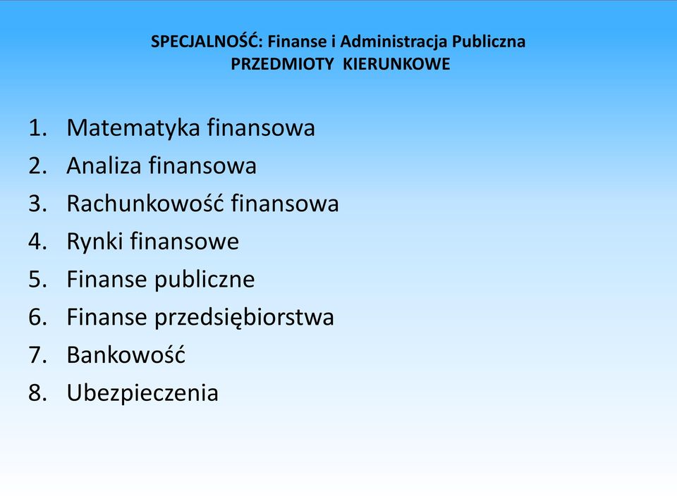 Rachunkowość finansowa 4. Rynki finansowe 5.