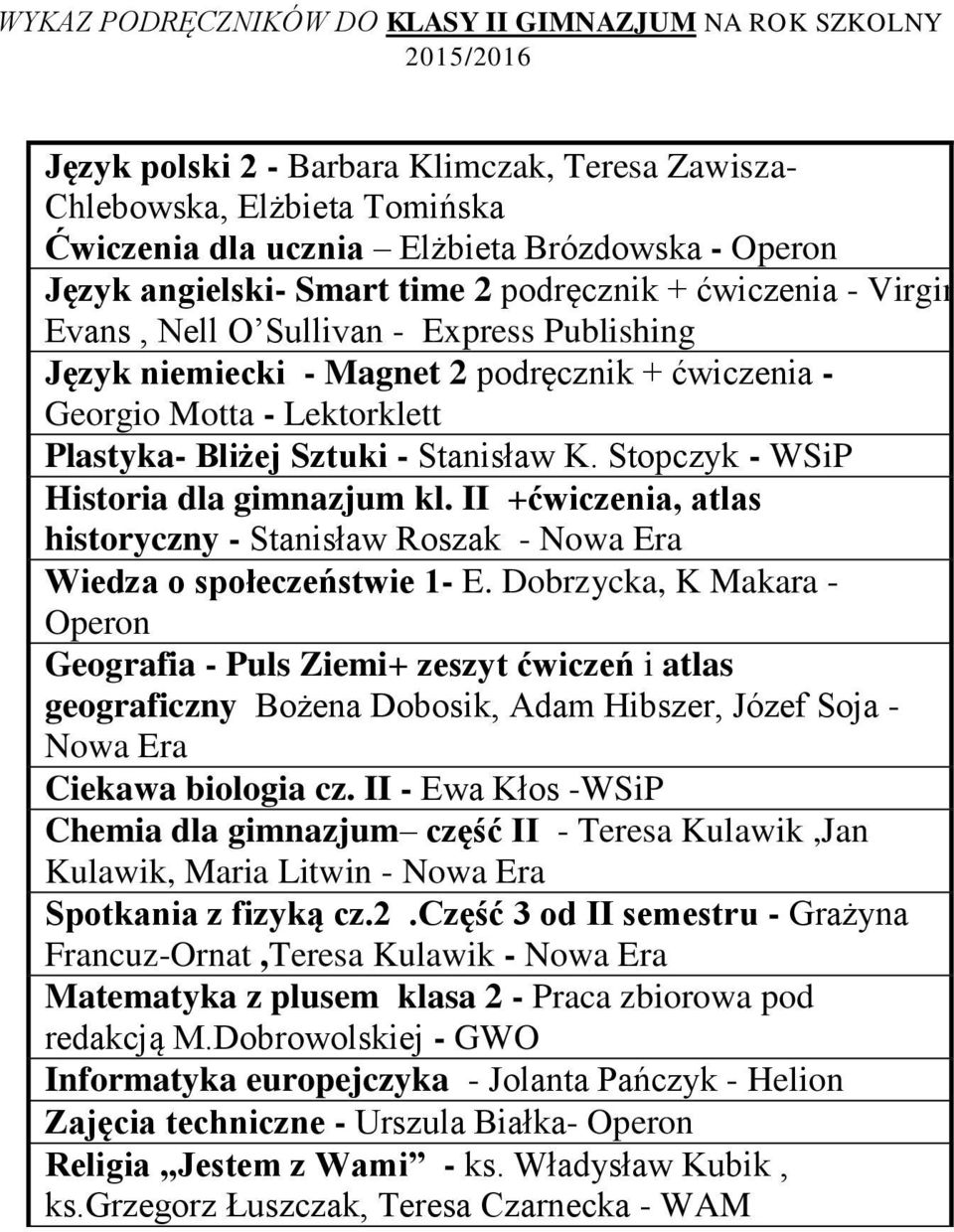 Bliżej Sztuki - Stanisław K. Stopczyk - Historia dla gimnazjum kl. II +ćwiczenia, atlas historyczny - Stanisław Roszak - Wiedza o społeczeństwie 1- E.