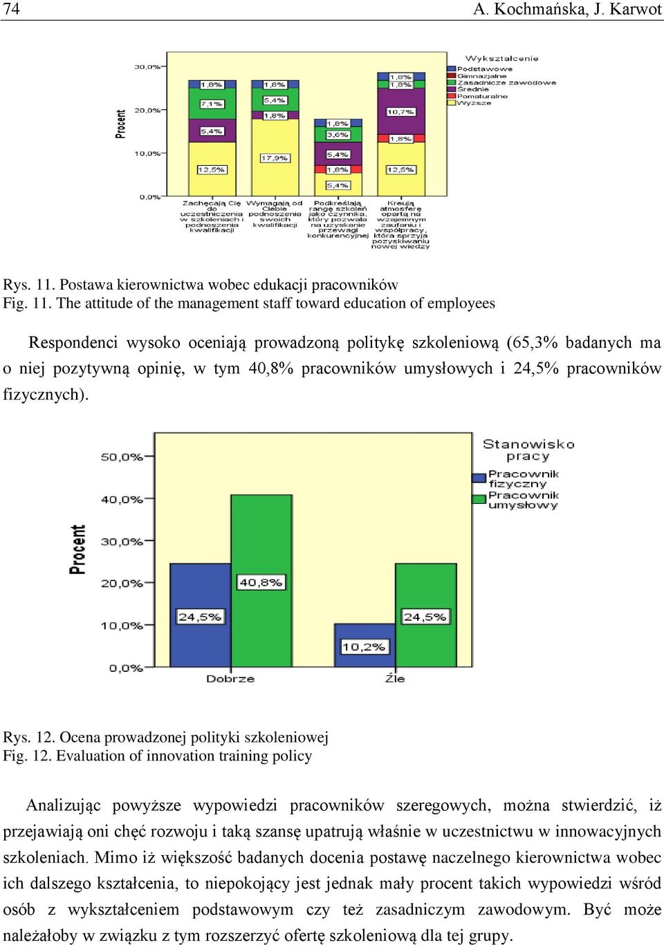 The attitude of the management staff toward education of employees Respondenci wysoko oceniają prowadzoną politykę szkoleniową (65,3% badanych ma o niej pozytywną opinię, w tym 40,8% pracowników