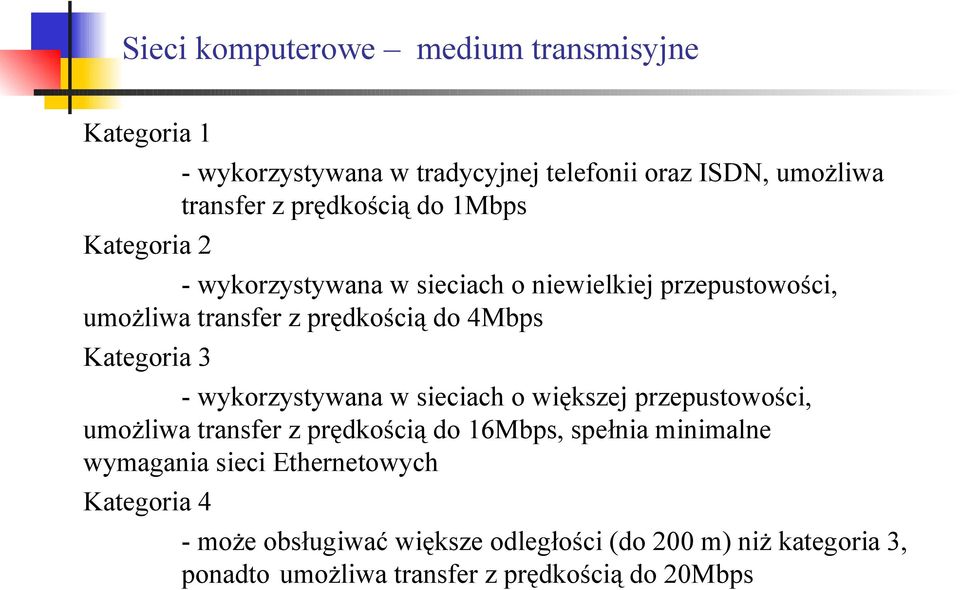 wykorzystywana w sieciach o większej przepustowości, umożliwa transfer z prędkością do 16Mbps, spełnia minimalne wymagania