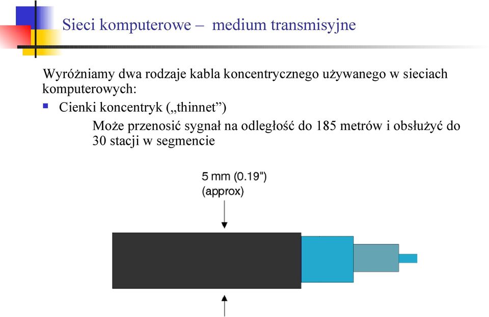 koncentryk ( thinnet ) Może przenosić sygnał na