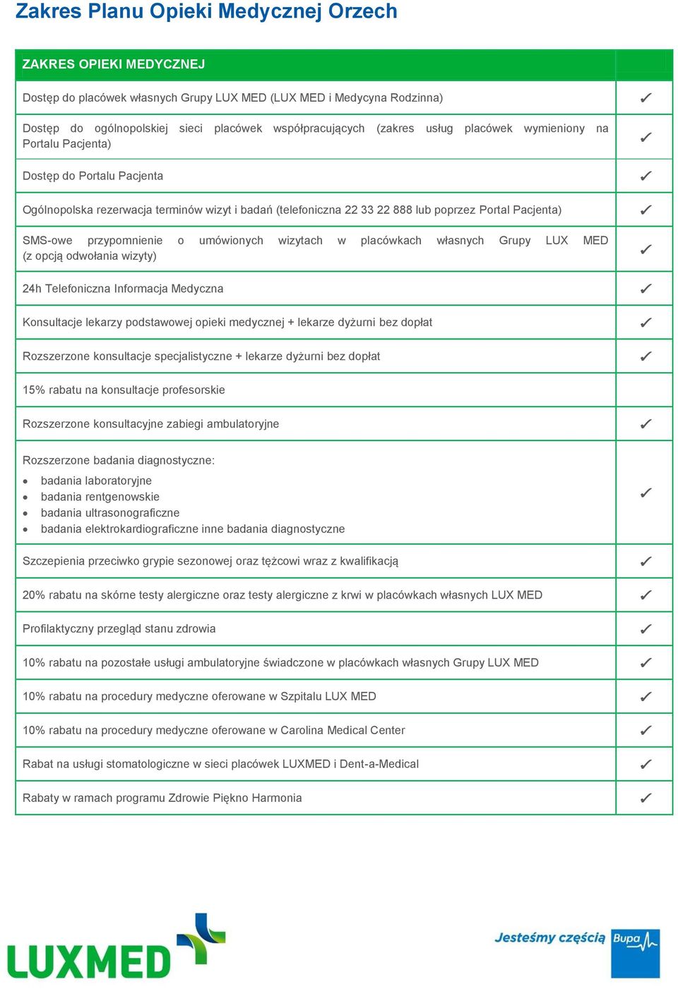 o umówionych wizytach w placówkach własnych Grupy LUX MED (z opcją odwołania wizyty) 24h Telefoniczna Informacja Medyczna Konsultacje lekarzy podstawowej opieki medycznej + lekarze dyżurni bez dopłat