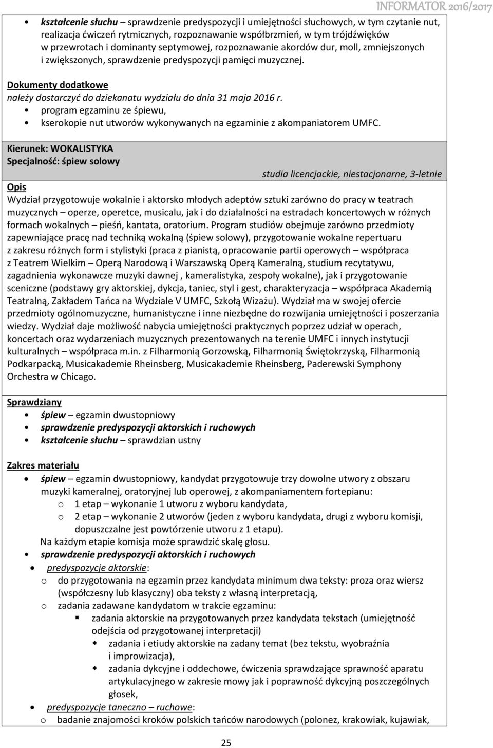 program egzaminu ze śpiewu, kserokopie nut utworów wykonywanych na egzaminie z akompaniatorem UMFC.