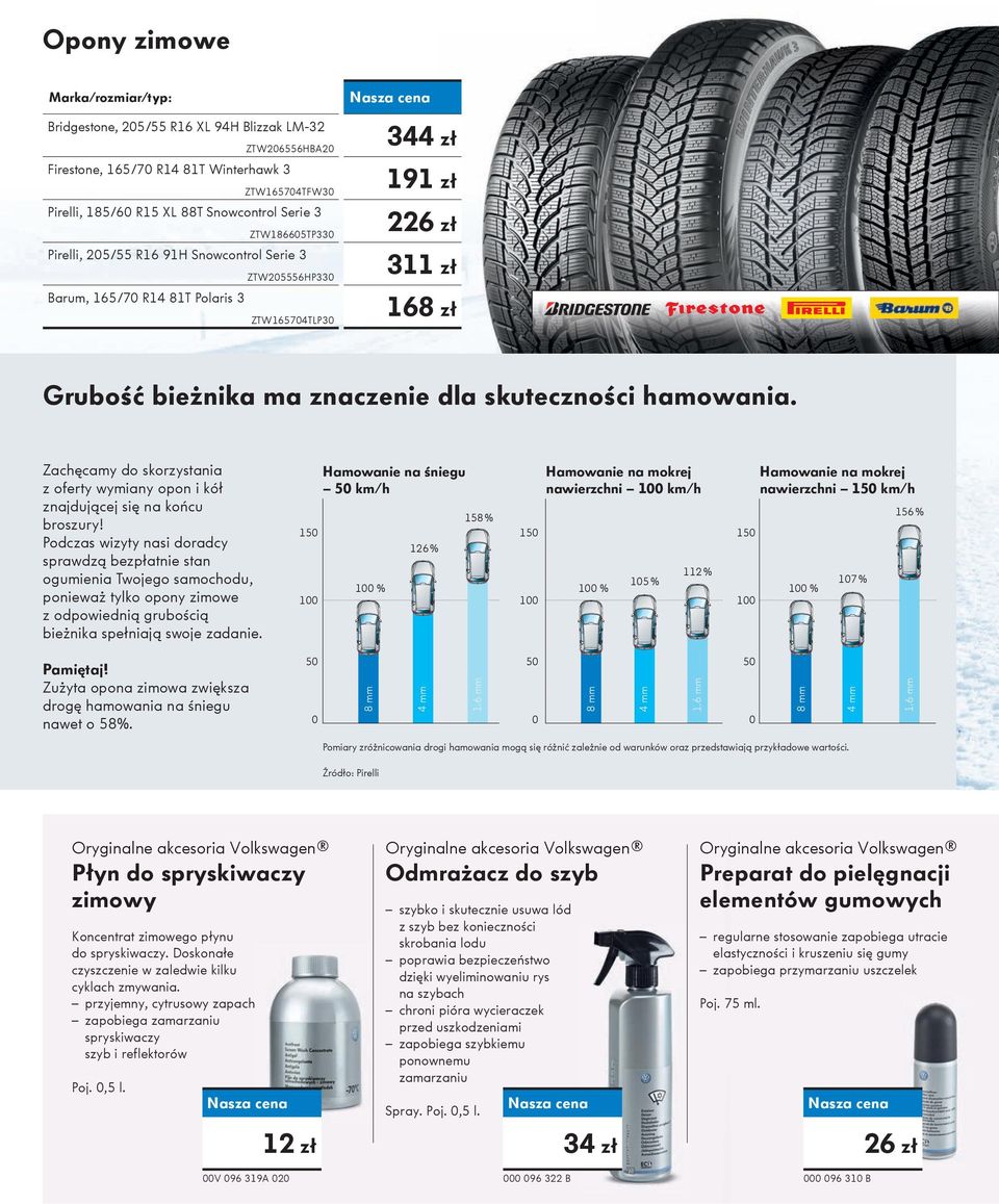 skuteczności hamowania. Zachęcamy do skorzystania z oferty wymiany opon i kół znajdującej się na końcu broszury!