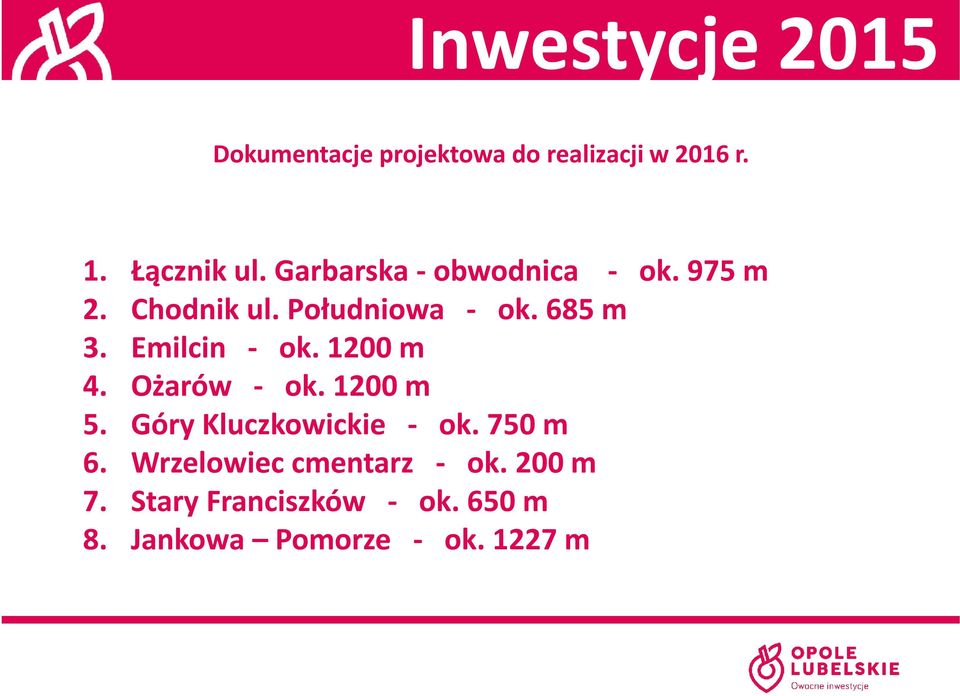 Emilcin - ok. 1200 m 4. Ożarów - ok. 1200 m 5. Góry Kluczkowickie - ok.