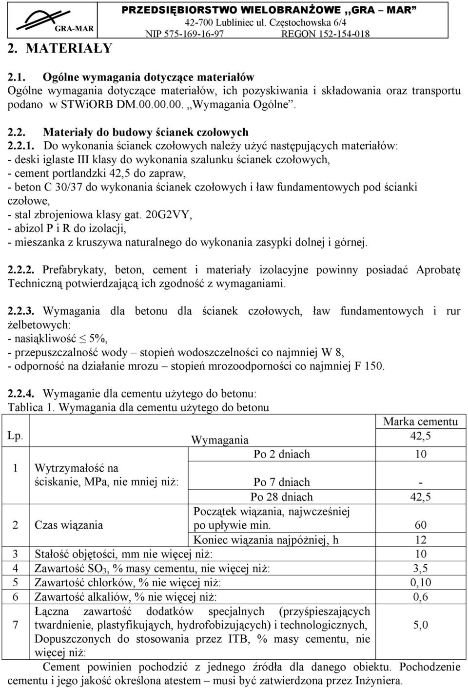 2. Materiały do budowy ścianek czołowych 2.2.1.