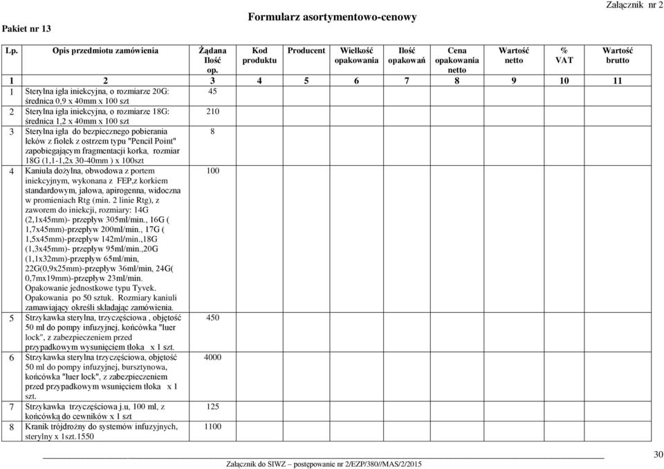 iniekcyjnym, wykonana z FEP,z korkiem standardowym, jałowa, apirogenna, widoczna w promieniach Rtg (min. 2 linie Rtg), z zaworem do iniekcji, rozmiary: 14G (2,1x45mm)- przepływ 305ml/min.