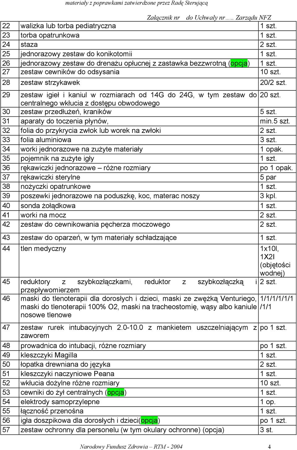 29 zestaw igieł i kaniul w rozmiarach od 14G do 24G, w tym zestaw do 20 szt. centralnego wkłucia z dostępu obwodowego 30 zestaw przedłużeń, kraników 5 szt.