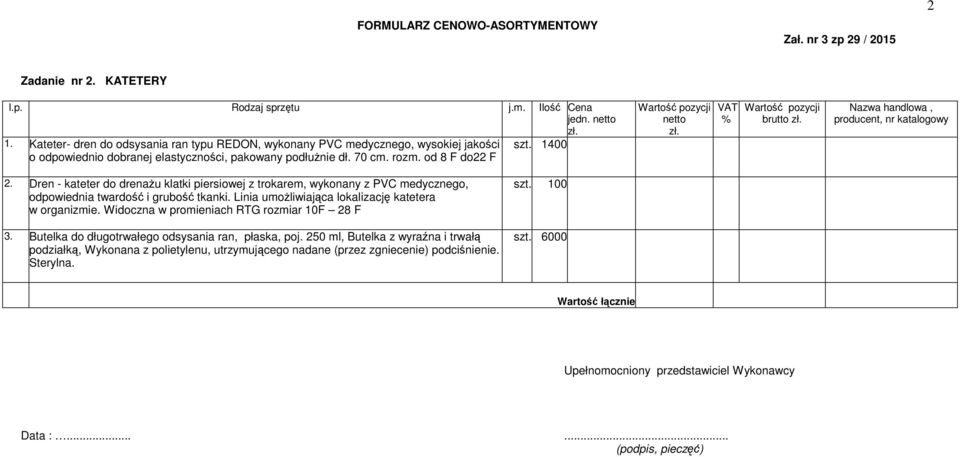 Dren - kateter do drenażu klatki piersiowej z trokarem, wykonany z PVC medycznego, odpowiednia twardość i grubość tkanki.