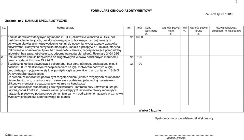 mocujące, kaniula o przepływie 13ml/min, sterylna. Pakowana w opakowanie Tyvek bez zawartości celulozy, zabezpieczające przed utratą jałowości, bez zawartości celulozy, odporne na rozdarcie, wilgoć.