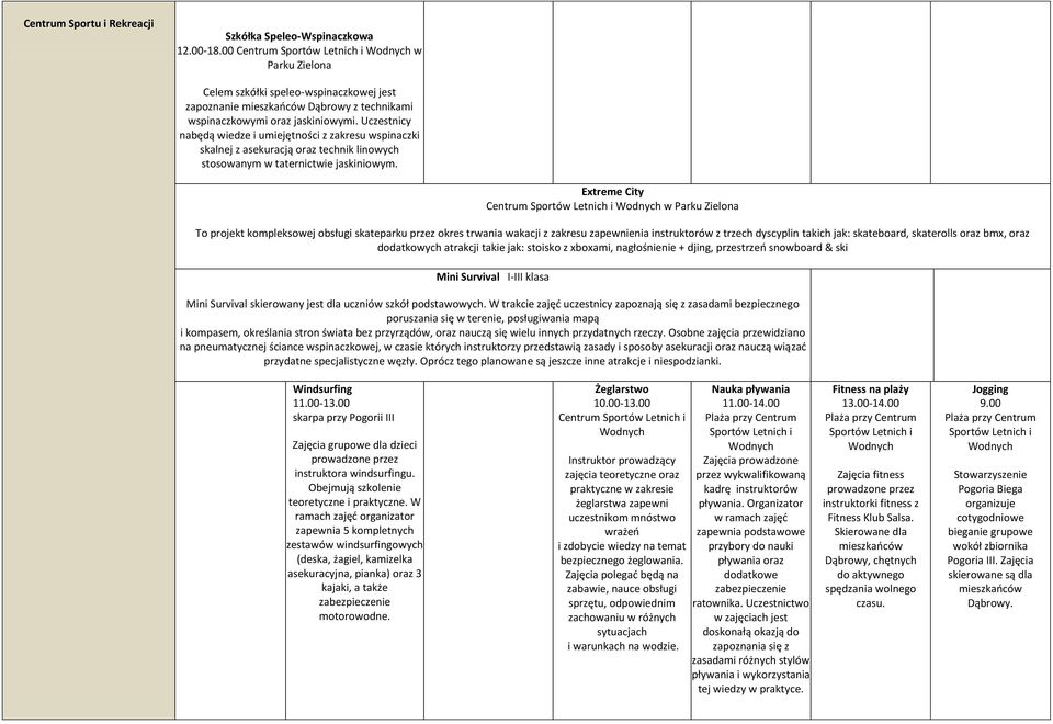 Uczestnicy nabędą wiedze i umiejętności z zakresu wspinaczki skalnej z asekuracją oraz technik linowych stosowanym w taternictwie jaskiniowym.