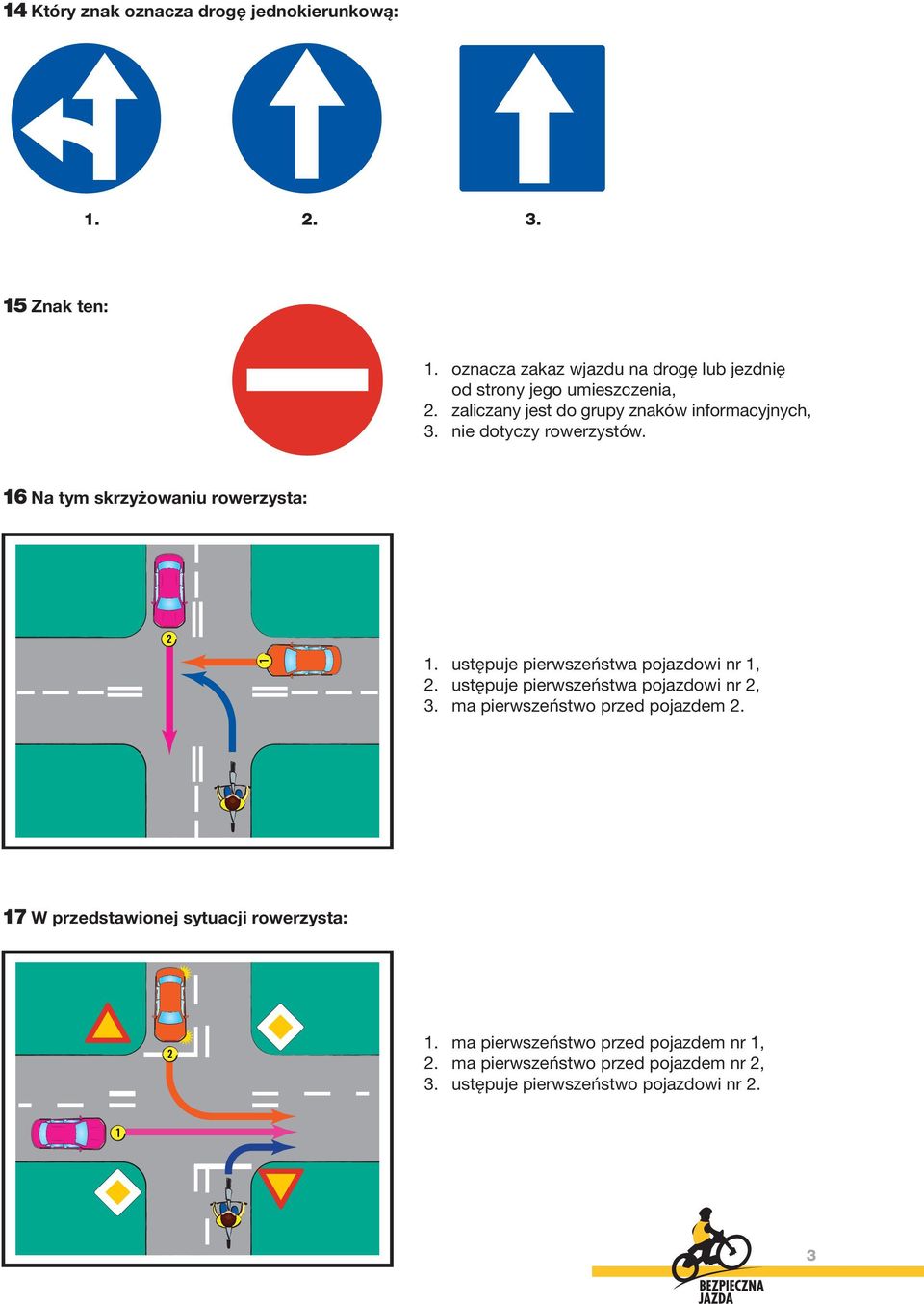 nie dotyczy rowerzystów. 6 Na tym skrzyżowaniu rowerzysta:. ustępuje pierwszeństwa pojazdowi nr,.