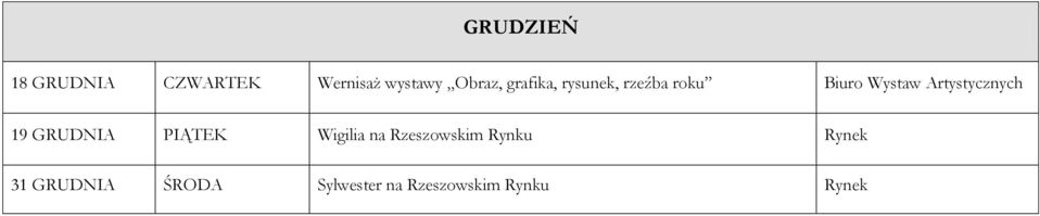 Artystycznych 19 GRUDNIA PIĄTEK Wigilia na