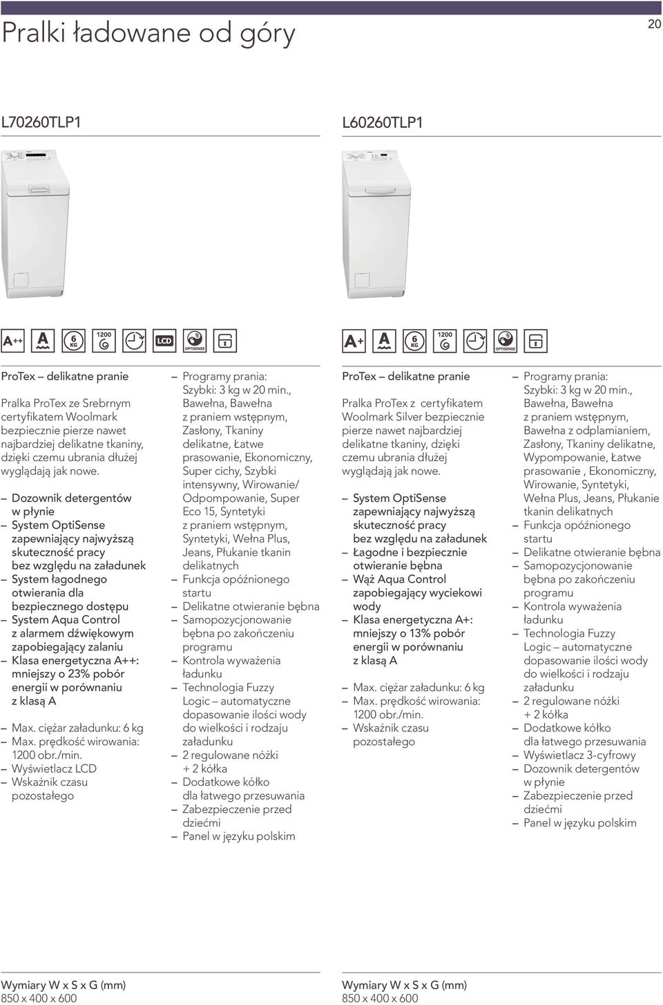 Dozownik detergentów w płynie System łagodnego otwierania dla bezpiecznego dostępu System Aqua Control z alarmem dźwiękowym zapobiegający zalaniu Klasa energetyczna A++: mniejszy o 23% pobór energii