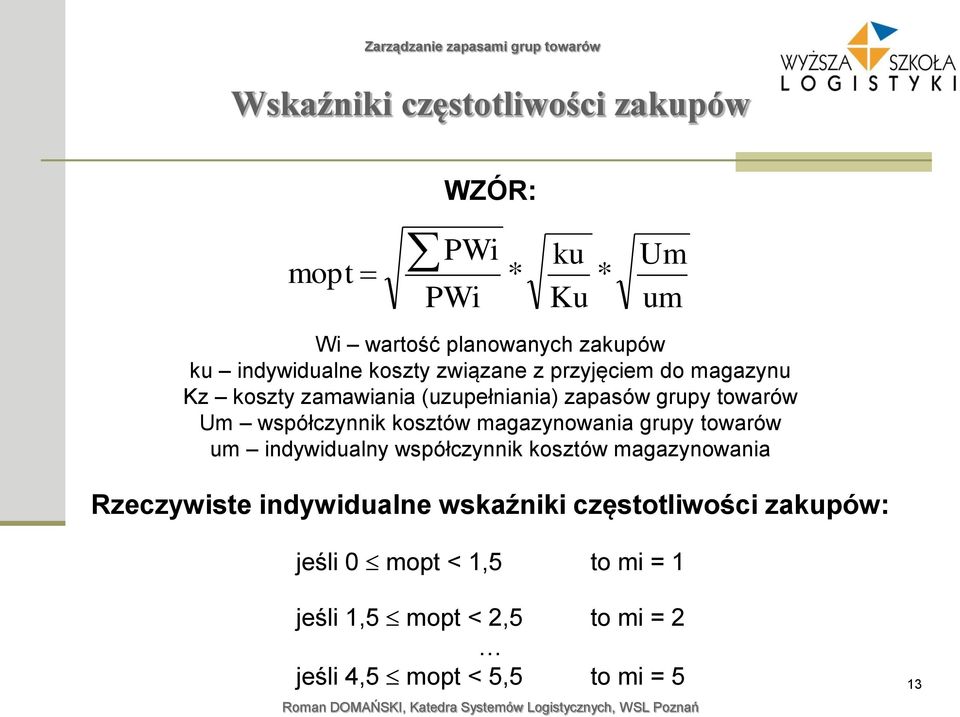 kosztów magazynowania grupy towarów um indywidualny współczynnik kosztów magazynowania Rzeczywiste indywidualne