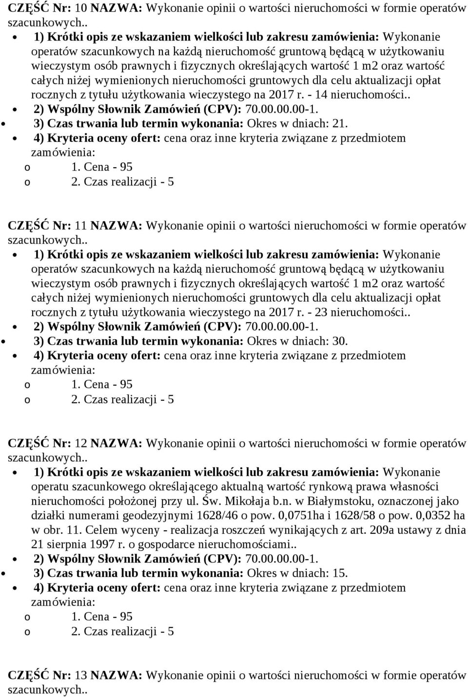 użytkowania wieczystego na 2017 r. - 14 nieruchomości.