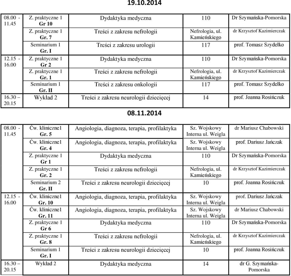 kliniczne1 Gr 1 Ćw. kliniczne1 0 Ćw. kliniczne1 1 Gr 6 08.11.2014 Treści z zakresu neurologii dziecięcej 10 prof.