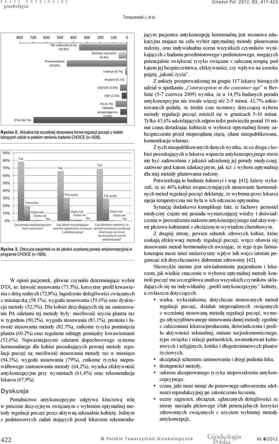 W opinii pacjentek, główne czynniki determinujące wybór DTA, to: łatwość stosowania (73,5%), korzystny profil krwawienia z dróg rodnych (72,8%), łagodzenie dolegliwości związanych z miesiączką (58.