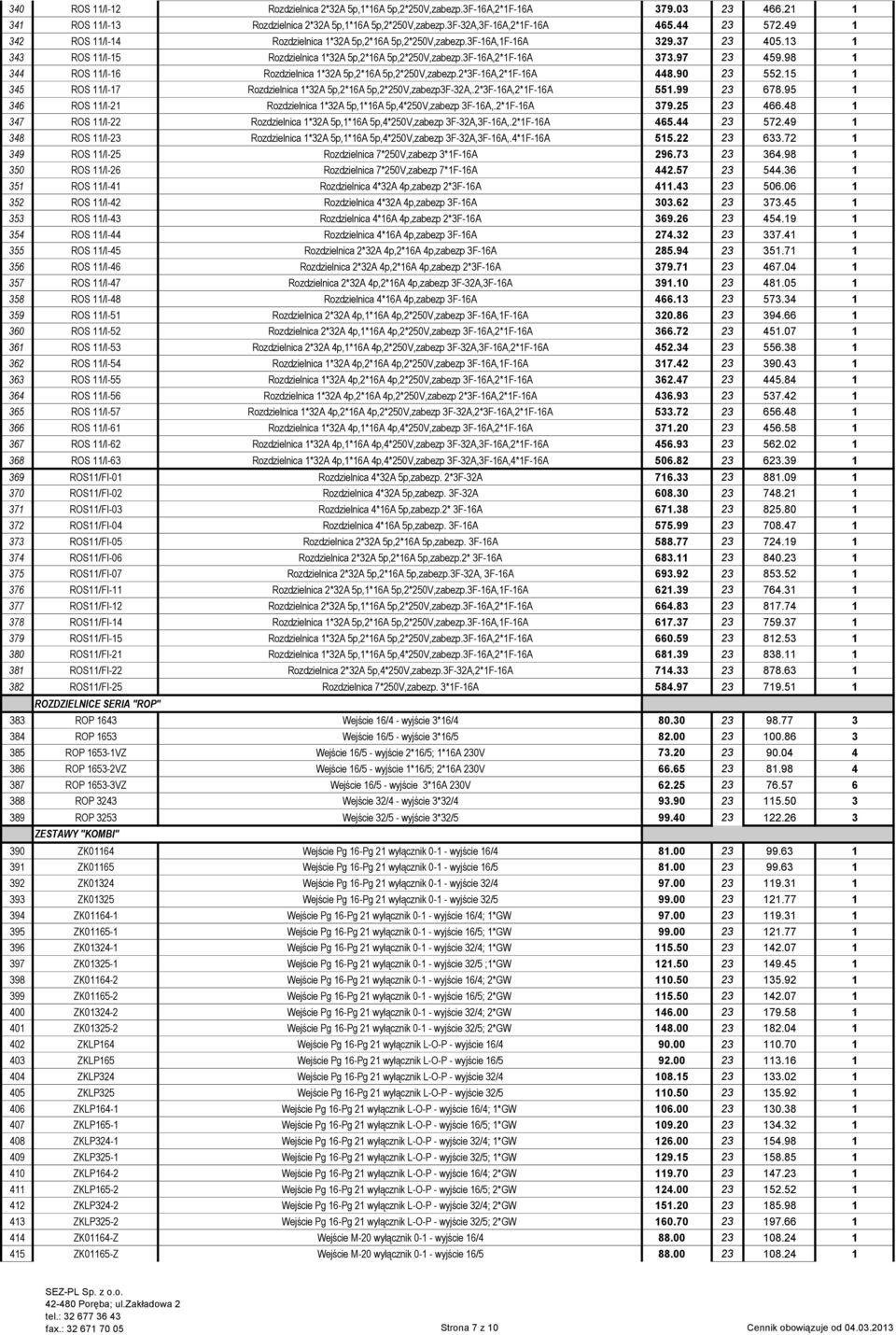 98 1 344 ROS 11/I-16 Rozdzielnica 1*32A 5p,2*16A 5p,2*250V,zabezp.2*3F-16A,2*1F-16A 448.90 23 552.15 1 345 ROS 11/I-17 Rozdzielnica 1*32A 5p,2*16A 5p,2*250V,zabezp3F-32A,.2*3F-16A,2*1F-16A 551.