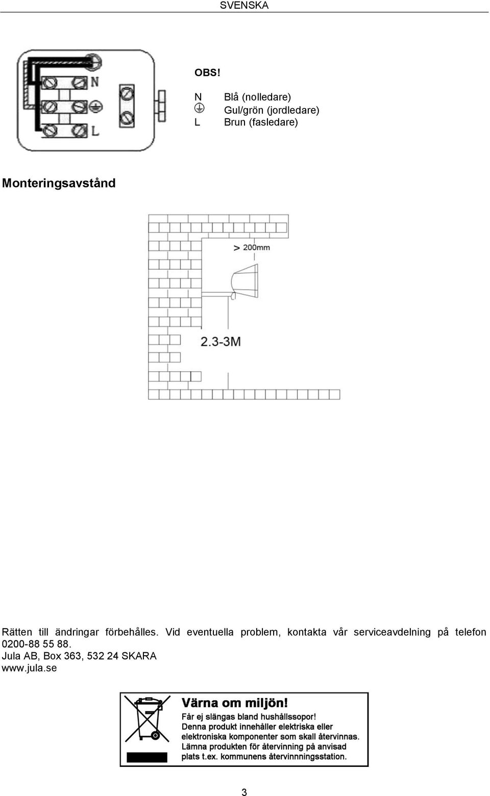 Monteringsavstånd Rätten till ändringar förbehålles.