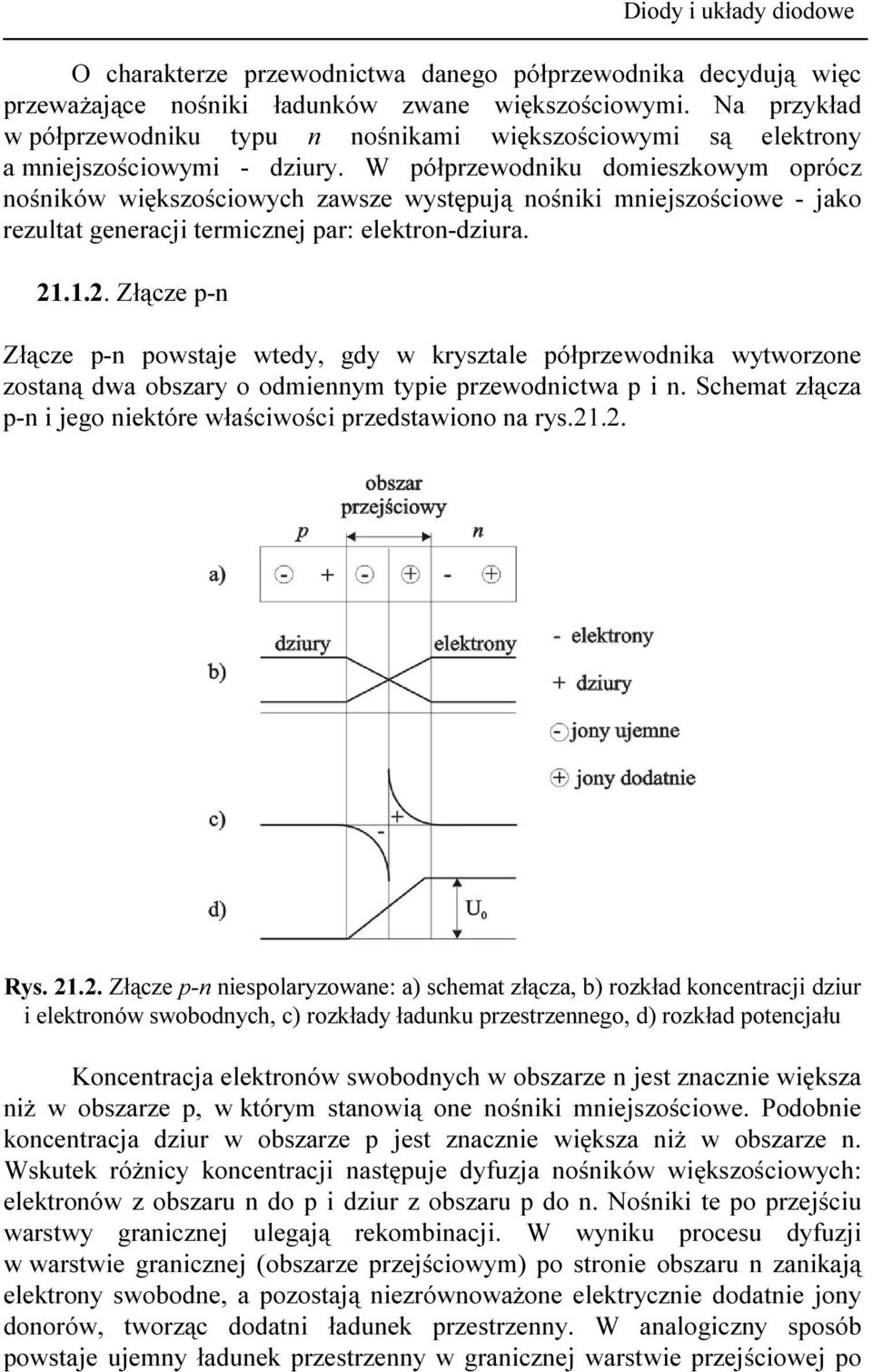 W półprzewodniku domieszkowym oprócz nośników większościowych zawsze występują nośniki mniejszościowe - jako rezultat generacji termicznej par: elektron-dziura. 21