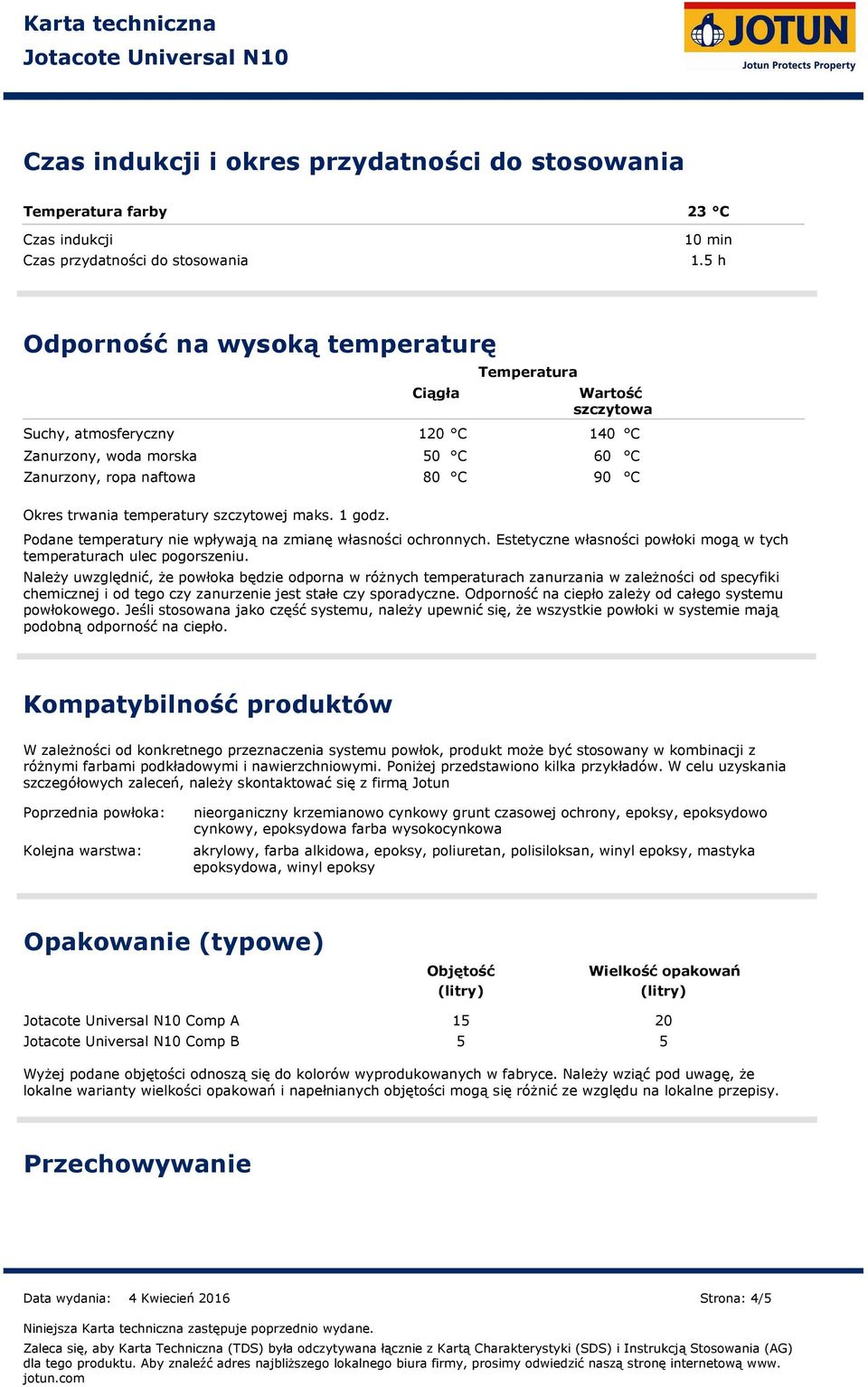 szczytowej maks. 1 godz. Podane temperatury nie wpływają na zmianę własności ochronnych. Estetyczne własności powłoki mogą w tych temperaturach ulec pogorszeniu.