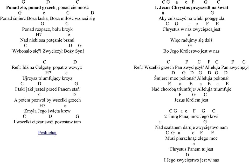 Jzus hrystus przyszdł n świt by zniszczyć n wiki potęgę zł F hrystus w ns zwycięzcą jst Więc rdujmy się dziś Bo Jgo Królstwo jst w ns F F F Rf.