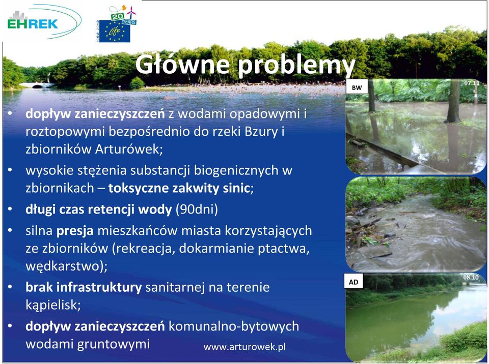 stężenia substancji biogenicznych w zbiornikach toksyczne zakwity sinic; długi czas retencji wody (90dni)