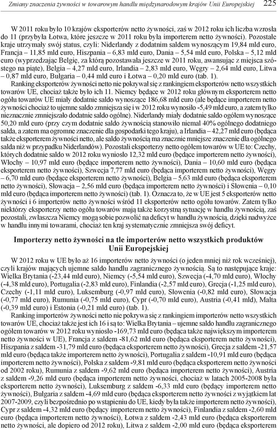 Pozostałe kraje utrzymały swój status, czyli: Niderlandy z dodatnim saldem wynoszącym 19,84 mld euro, Francja 11,85 mld euro, Hiszpania 6,83 mld euro, Dania 5,54 mld euro, Polska 5,12 mld euro