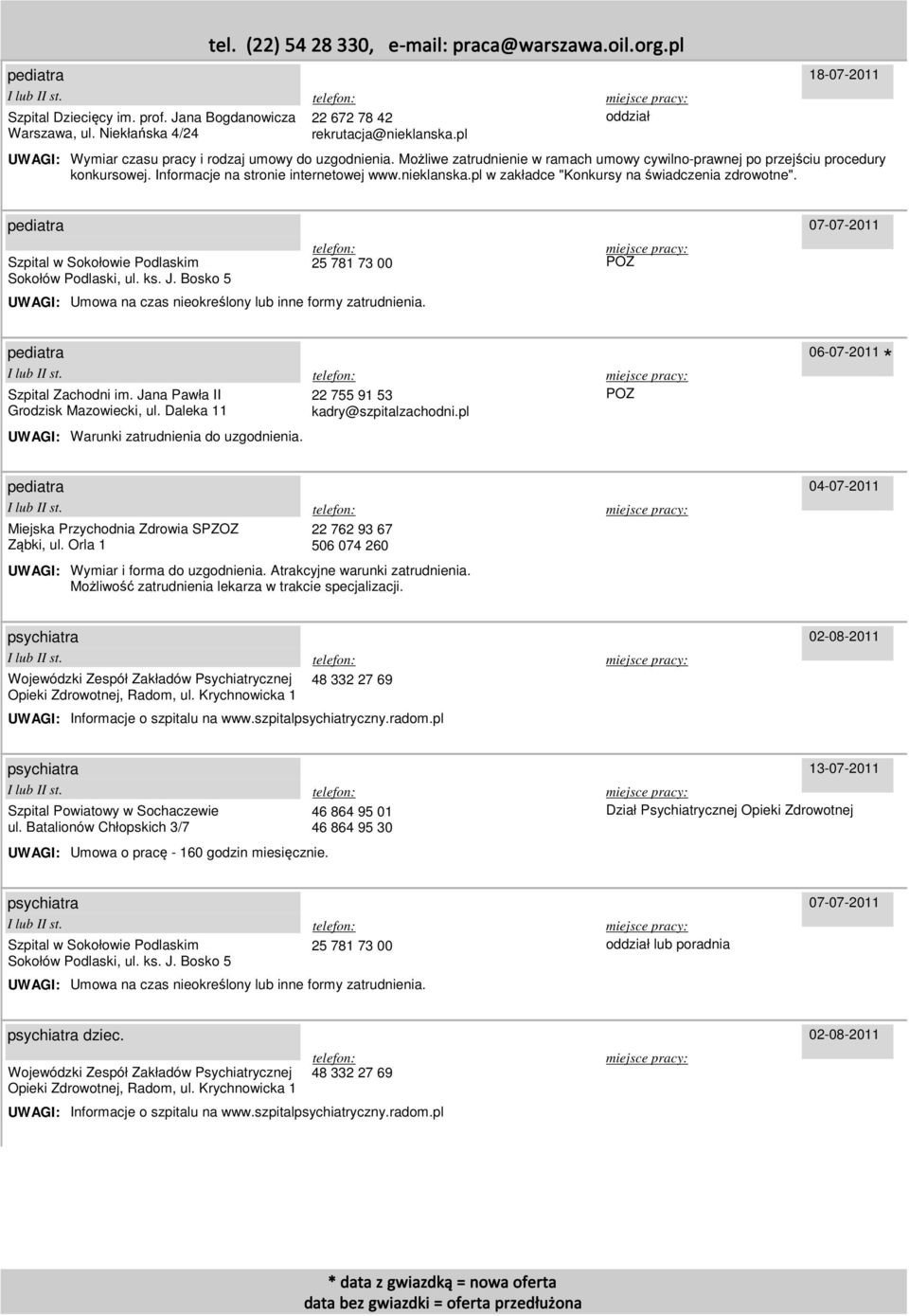 Miejska Przychodnia Zdrowia SPZOZ Ząbki, ul. Orla 1 22 762 93 67 506 074 260 Wymiar i forma do uzgodnienia. Atrakcyjne warunki zatrudnienia. Możliwość zatrudnienia lekarza w trakcie specjalizacji.