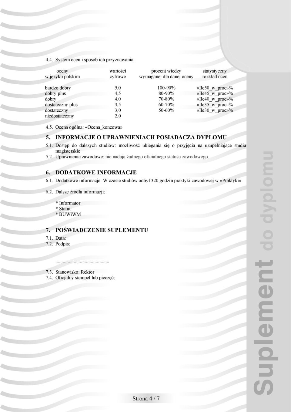 INFORMACJE O UPRAWNIENIACH POSIADACZA DYPLOMU 5.1. Dostęp do dalszych studiów: możliwość ubiegania się o przyjęcia na uzupełniające studia magisterskie 5.2.