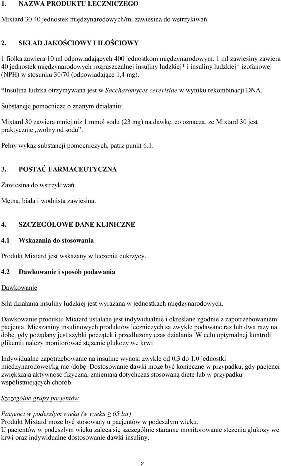 1 ml zawiesiny zawiera 40 jednostek międzynarodowych rozpuszczalnej insuliny ludzkiej* i insuliny ludzkiej* izofanowej (NPH) w stosunku 30/70 (odpowiadające 1,4 mg).