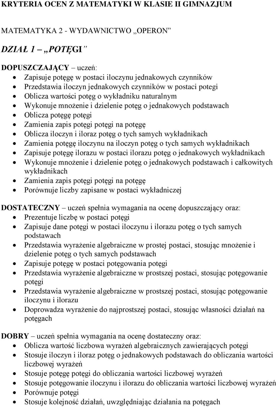 na potęgę Oblicza iloczyn i iloraz potęg o tych samych wykładnikach Zamienia potęgę iloczynu na iloczyn potęg o tych samych wykładnikach Zapisuje potęgę ilorazu w postaci ilorazu potęg o jednakowych