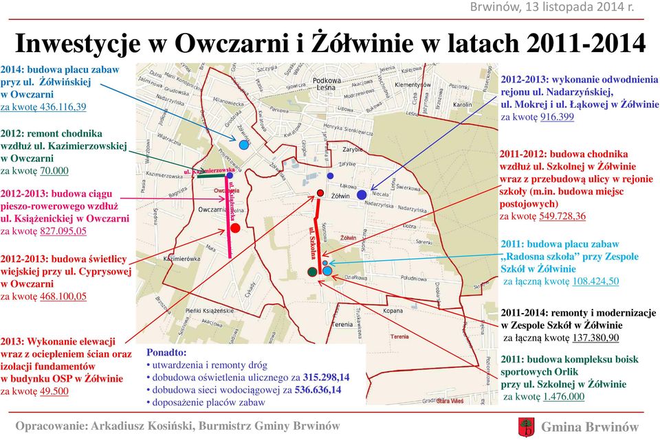 Cyprysowej w Owczarni za kwotę 468.100,05 2013: Wykonanie elewacji wraz z ociepleniem ścian oraz izolacji fundamentów w budynku OSP w Żółwinie za kwotę 49.