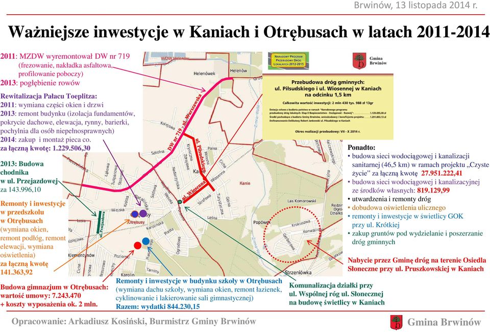 montaż pieca co. za łączną kwotę: 1.229.506,30 2013: Budowa chodnika w ul. Przejazdowej za 143.