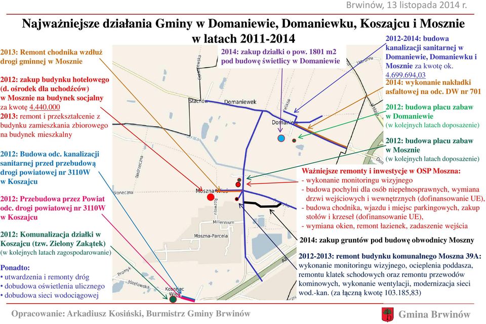 kanalizacji sanitarnej przed przebudową drogi powiatowej nr 3110W w Koszajcu 2012: Przebudowa przez Powiat odc. drogi powiatowej nr 3110W w Koszajcu 2012: Komunalizacja działki w Koszajcu (tzw.