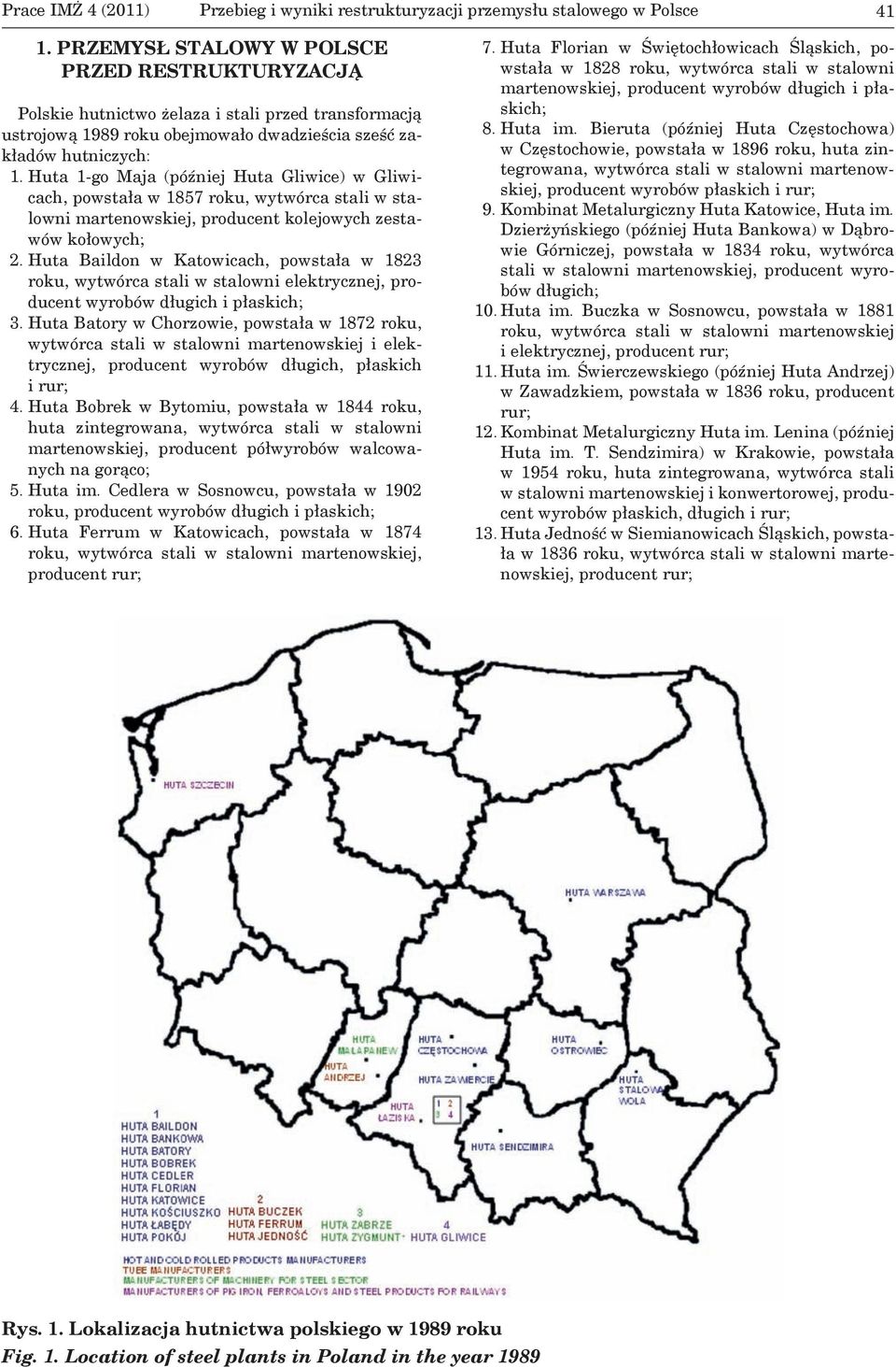 Huta 1-go Maja (później Huta Gliwice) w Gliwicach, powstała w 1857 roku, wytwórca stali w stalowni martenowskiej, producent kolejowych zestawów kołowych; 2.