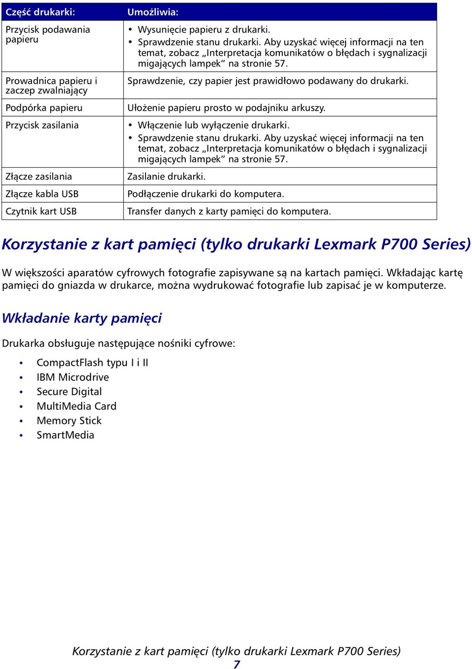 Sprawdzenie, czy papier jest prawidłowo podawany do drukarki. Ułożenie papieru prosto w podajniku arkuszy. Włączenie lub wyłączenie drukarki. Sprawdzenie stanu drukarki.