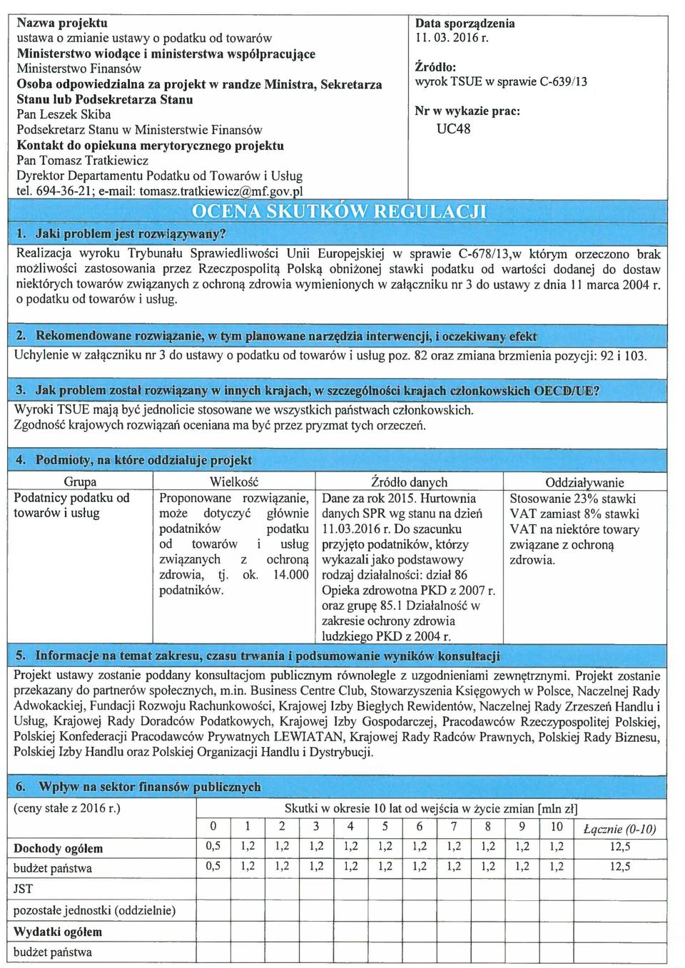 i Usług teł. 694-36-21; e-mail: t ni Data sporządzenia 11.03.2016 r. Źródło: wyrok TSUE w sprawie C-639/13 Nr iy wykazie prac: UC4S 1. Jaki problem jest rozwiązywany?