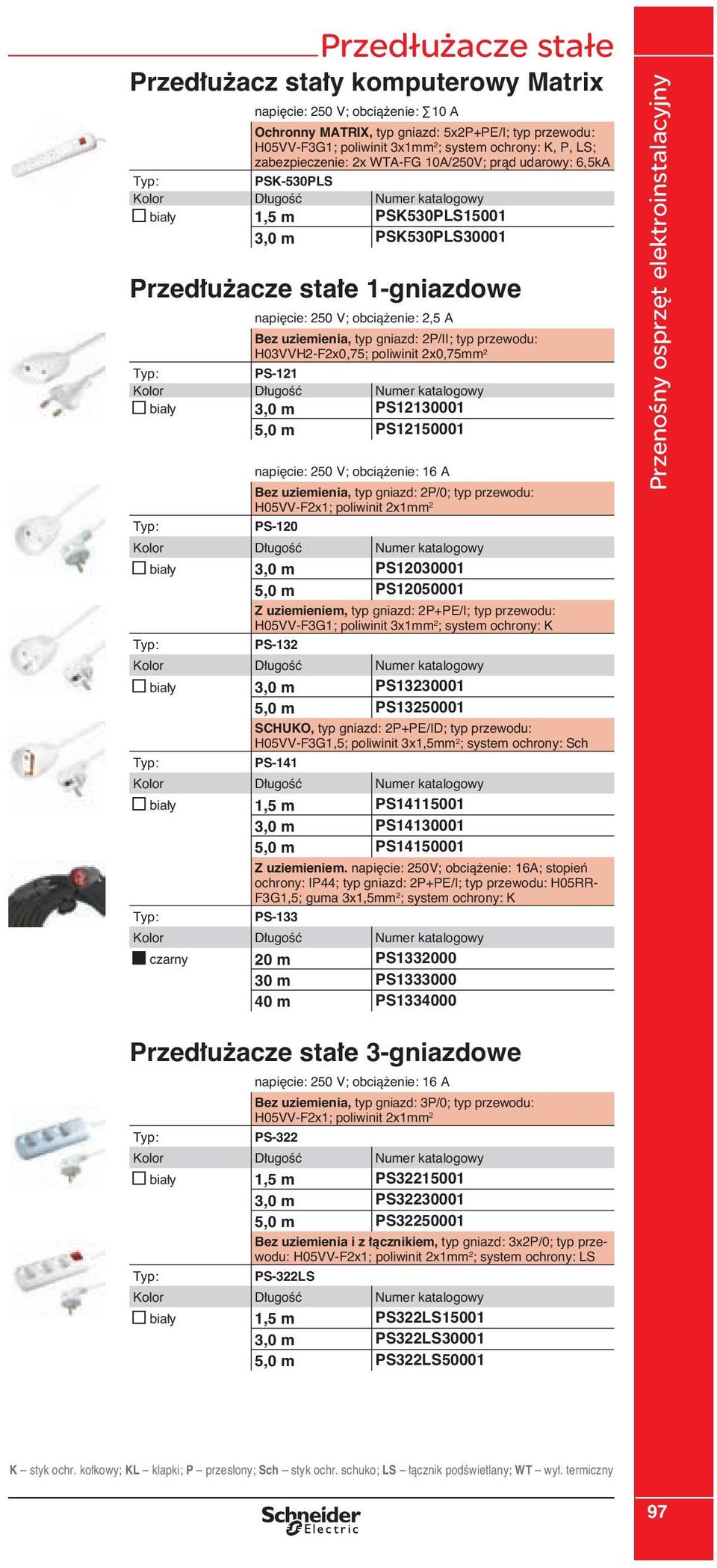 H03VVH2-F2x0,75; poliwinit 2x0,75mm 2 PS-121 bia y 3,0 m PS12130001 5,0 m PS12150001 Bez uziemienia, typ gniazd: 2P/0; typ przewodu: PS-120 bia y 3,0 m PS12030001 5,0 m PS12050001 Z uziemieniem, typ