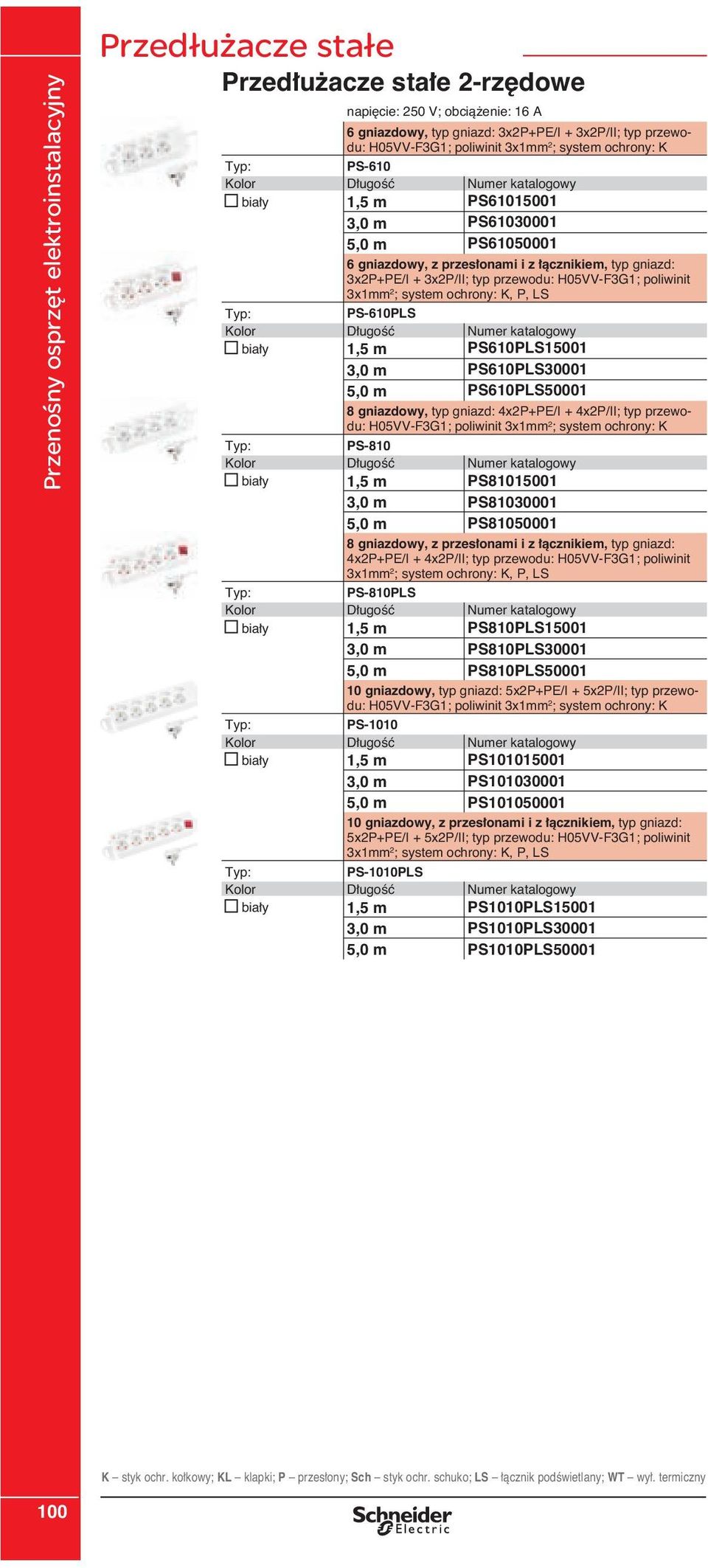 4x2P/II; typ przewodu: PS-810 bia y 1,5 m PS81015001 3,0 m PS81030001 5,0 m PS81050001 8 gniazdowy, z przes onami i z àcznikiem, typ gniazd: 4x2P+PE/I + 4x2P/II; typ przewodu: H05VV-F3G1; poliwinit